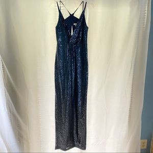 Halston navy sequin evening dress